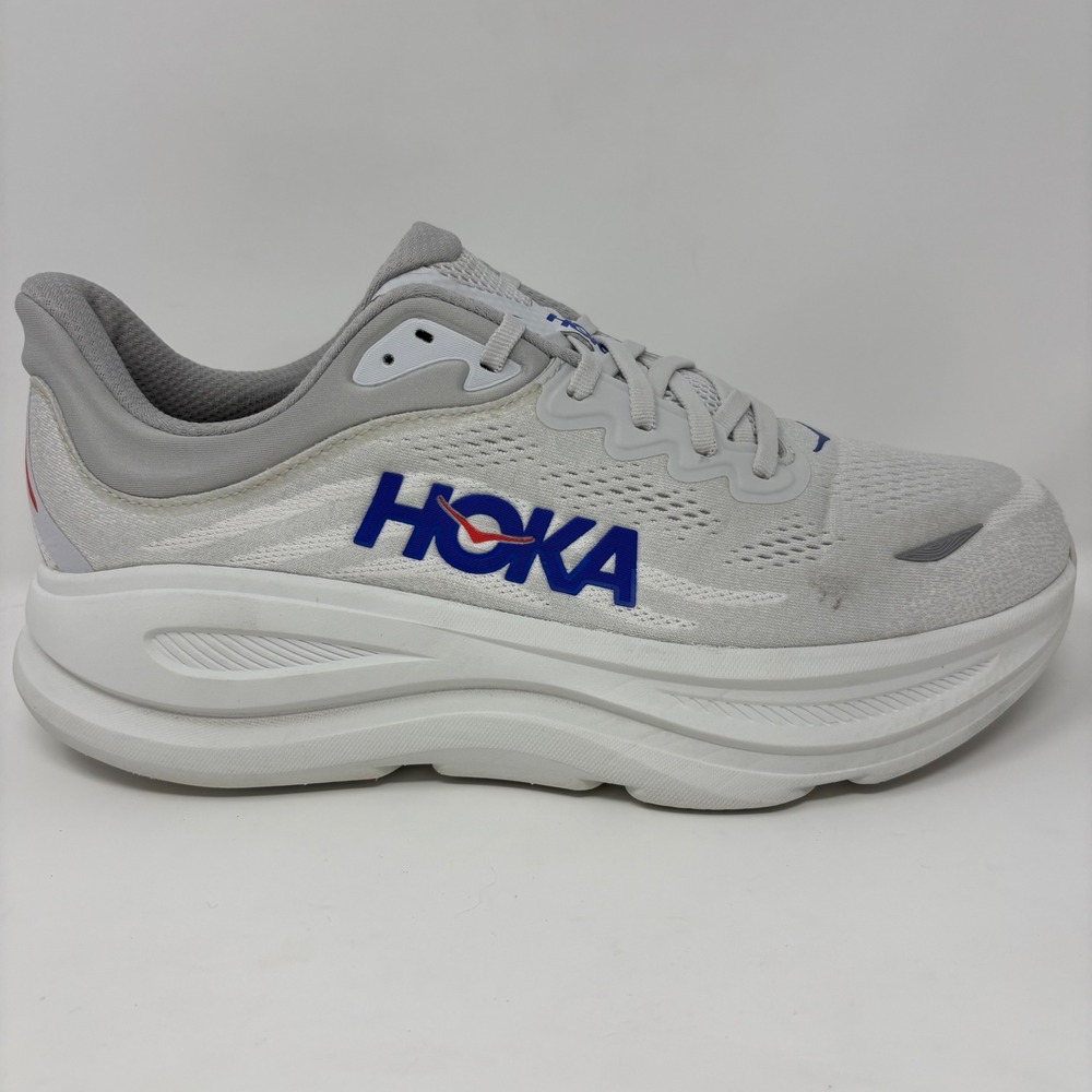 Hoka Bondi 9 Mens Size 10.5 2E Wide Grey White Athletic Running Shoes Sneakers